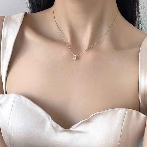 Water Drop Titanium Steel Zircon Necklace - Picture 3 of 3